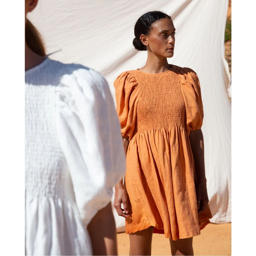 NWT Beaumont Organics Layrah-May Linen Dress In Sunset Orange
